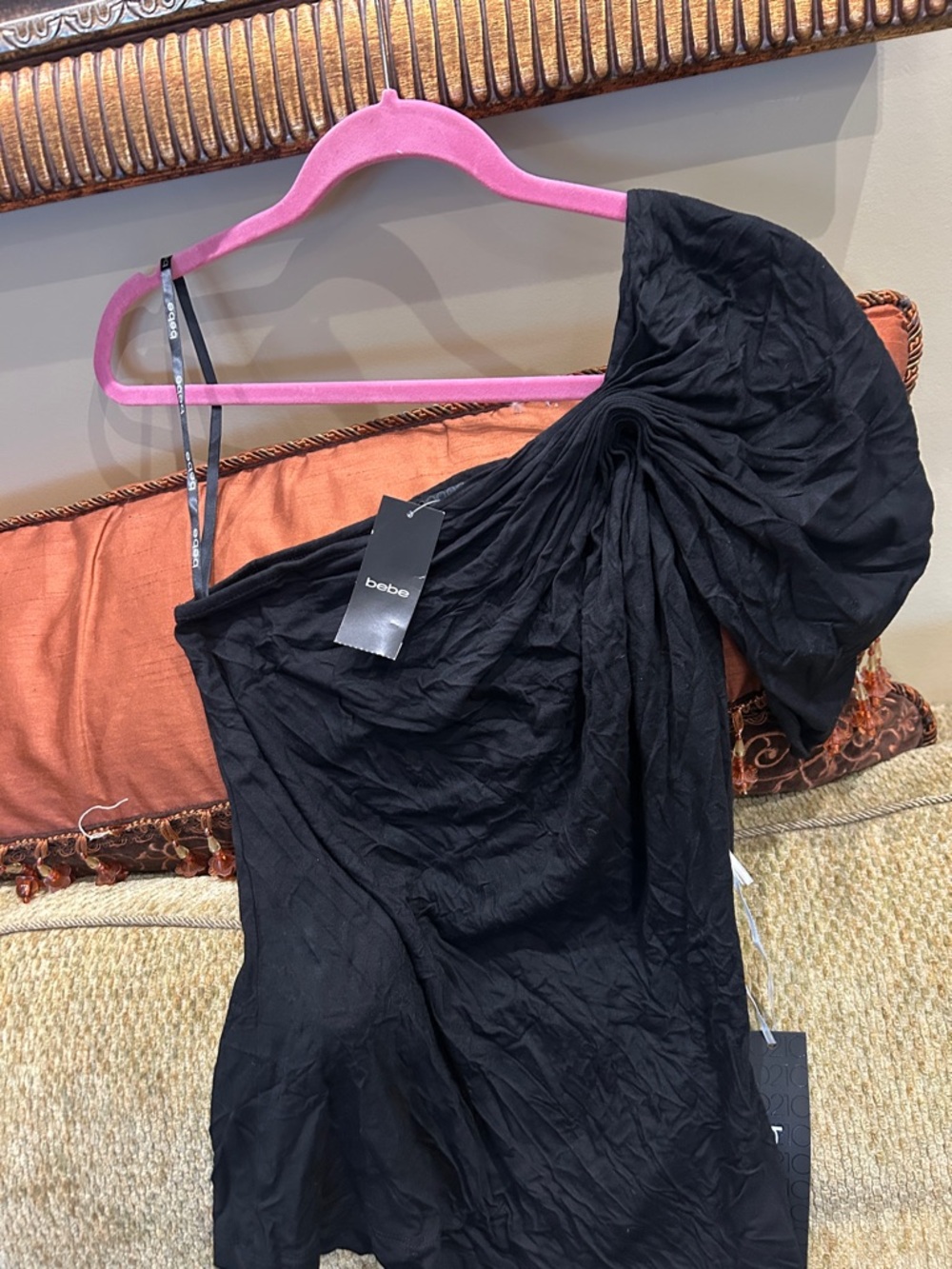 Bebe Black One-Shoulder Tank Top-M-NWT